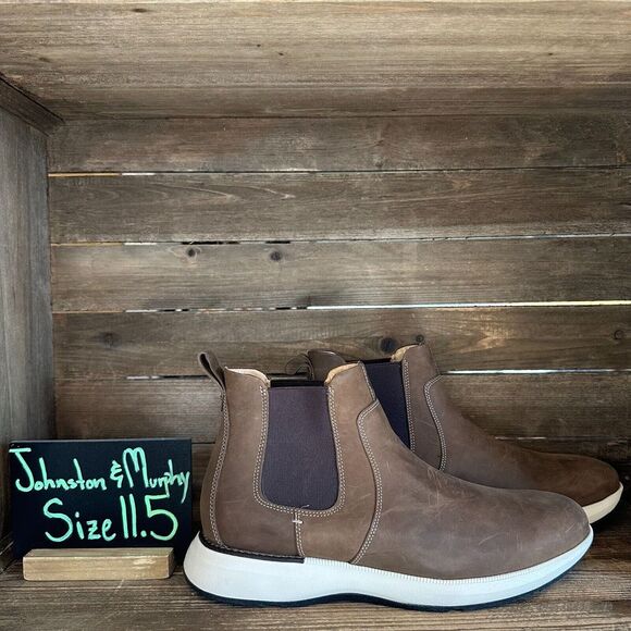 New Mens Johnston & Murphy Felder Brown‎ Leather Ankle Chelsea Boots Size 11.5 M